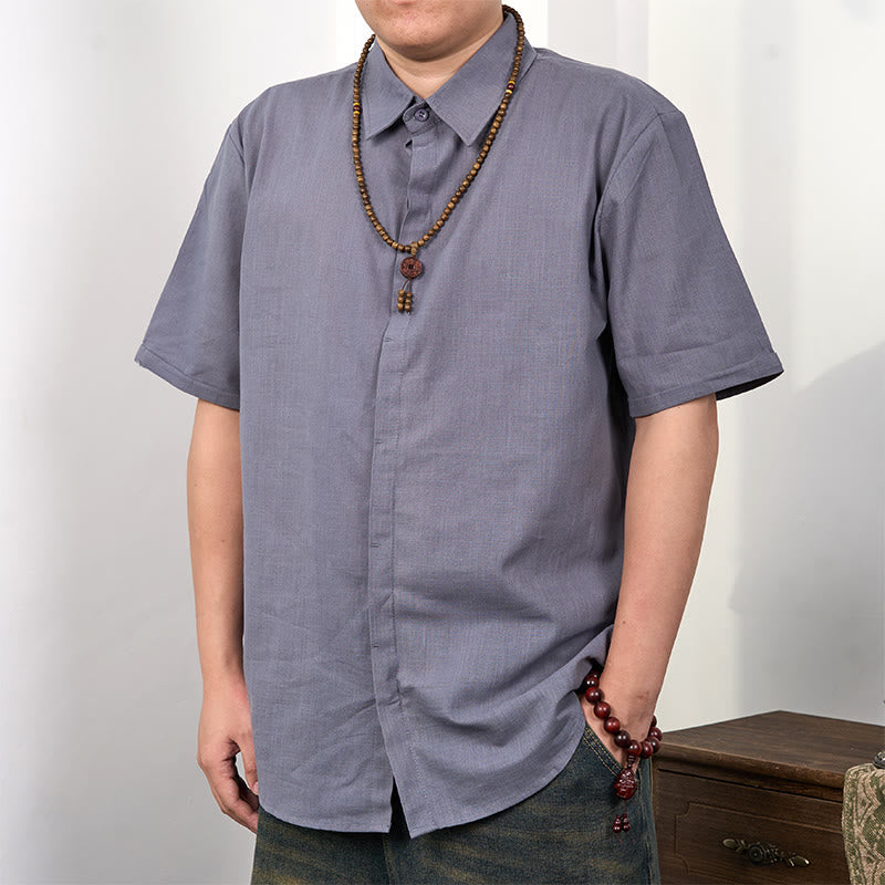 Buddha Stones Men's Short Sleeve Button Casual Cotton Linen Shirt - DarkGray - US/UK/AU44，EU54 (3XL) - image 0