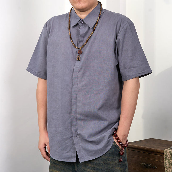 Buddha Stones Men's Short Sleeve Button Casual Cotton Linen Shirt - DarkGray - US/UK/AU44，EU54 (3XL) - image 0
