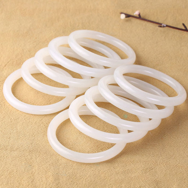 Buddha Stones Natural White Green Jade Luck Prosperity Bracelet Bangle - image 7