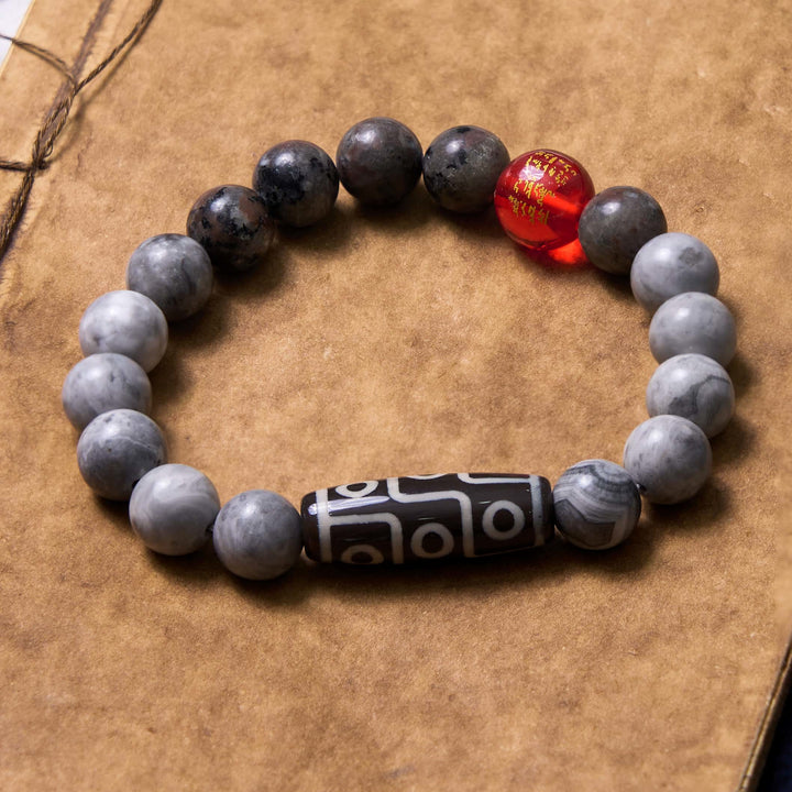 Buddha Stones Tibetan Nine-Eye Dzi Bead Picasso Jasper Positive Bracelet - image 3