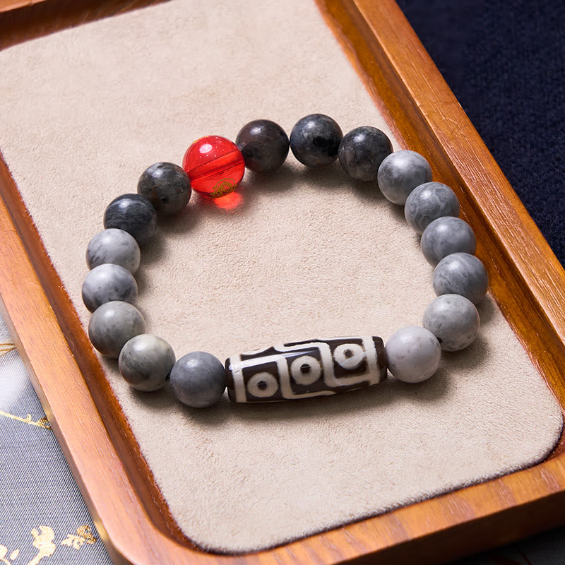 Buddha Stones Tibetan Nine-Eye Dzi Bead Picasso Jasper Positive Bracelet - image 1