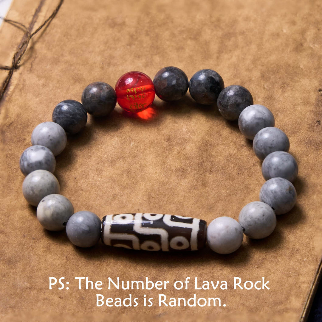 Buddha Stones Tibetan Nine-Eye Dzi Bead Picasso Jasper Positive Bracelet - Picasso Jasper&Lava Rock Beads(Wrist Circumference 14-16cm) - image 0