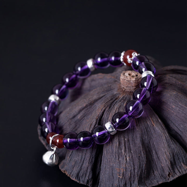 Buddha Stones 925 Sterling Silver Natural Amethyst Red Agate Lotus Positive Bracelet - image 3