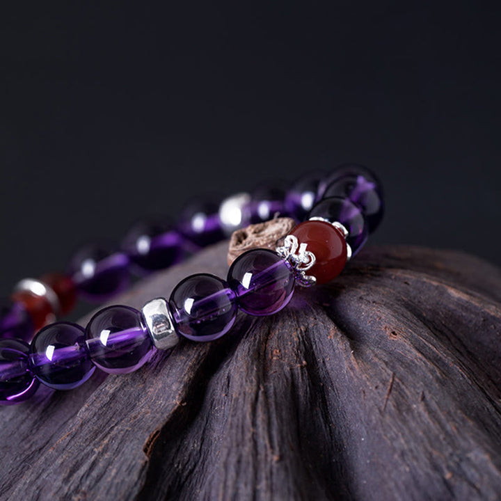 Buddha Stones 925 Sterling Silver Natural Amethyst Red Agate Lotus Positive Bracelet - image 12