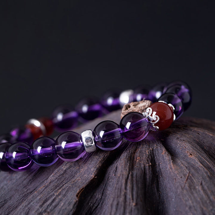 Buddha Stones 925 Sterling Silver Natural Amethyst Red Agate Lotus Positive Bracelet - image 11