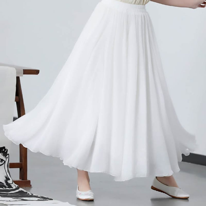 Buddha Stones 2Pcs Flower Three Quarter Sleeve Midi Dress Skirt Chiffon Zen Clothing Women's Set - Skirt - 2XL(Fit for US6; UK/AU10; EU38) - image 6