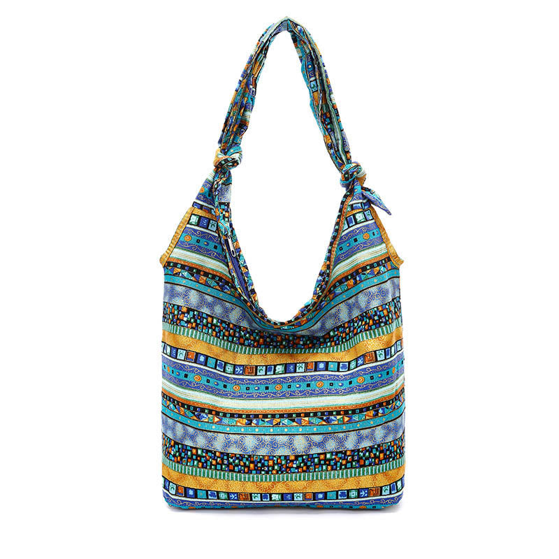 Buddha Stones Cotton Stripes Crossbody Bag Shoulder Bag - Blue Stripes 30*11*30cm - image 2