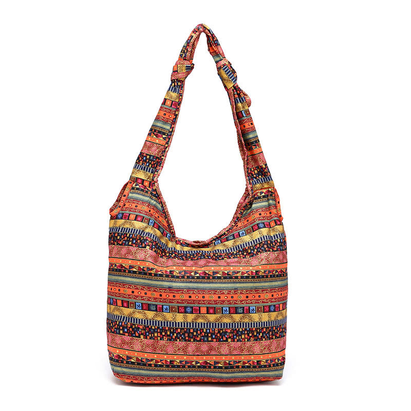 Buddha Stones Cotton Stripes Crossbody Bag Shoulder Bag - Red Stripes 30*11*30cm - image 0
