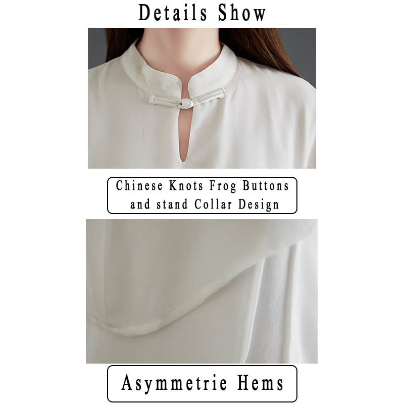 Buddha Stones 2Pcs Three Quarter Sleeve Irregular Design Shirt Wide Leg Pants Meditation Chiffon Women's Set - image 4