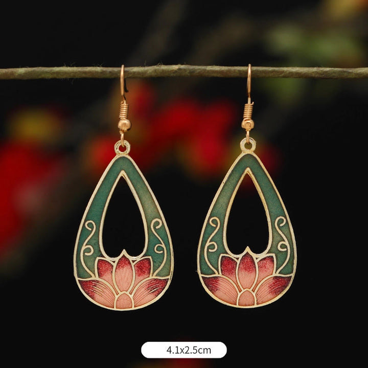 Buddha Stones Lotus Butterfly Flower Alloy Copper Enlightenment Drop Earrings - image 2