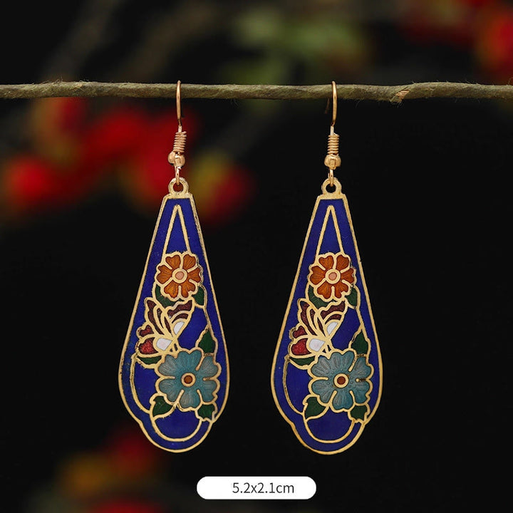 Buddha Stones Lotus Butterfly Flower Alloy Copper Enlightenment Drop Earrings - Blue Flower 5.2*2.1cm - image 9