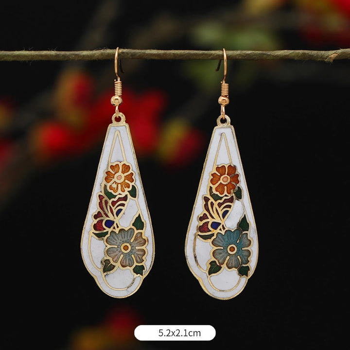 Buddha Stones Lotus Butterfly Flower Alloy Copper Enlightenment Drop Earrings - Sky Blue Flower 5.2*2.1cm - image 10
