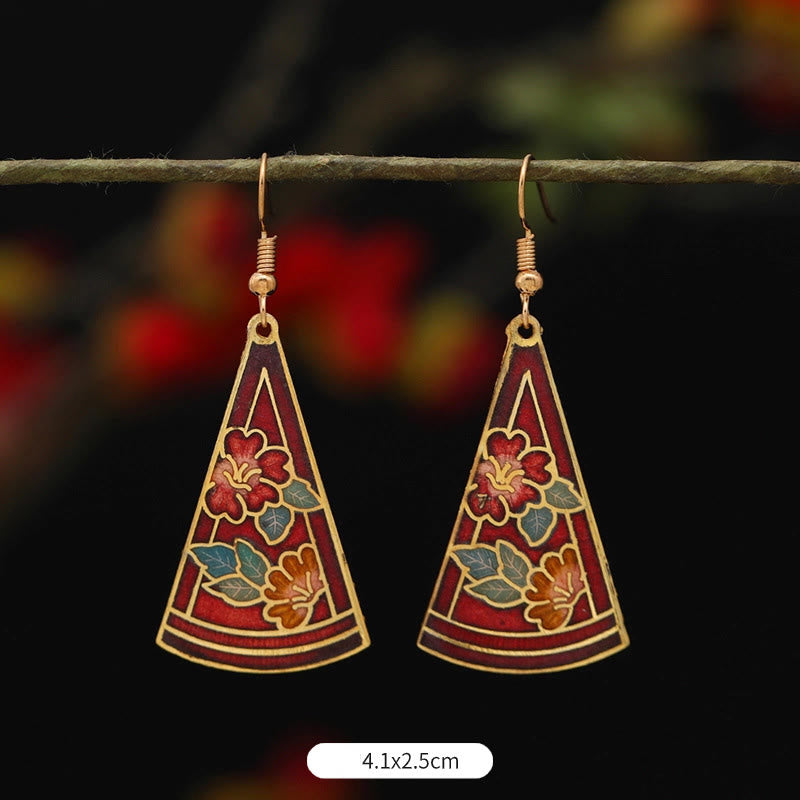 Buddha Stones Lotus Butterfly Flower Alloy Copper Enlightenment Drop Earrings - Triangular Red Flower 4.1*2.5cm - image 11