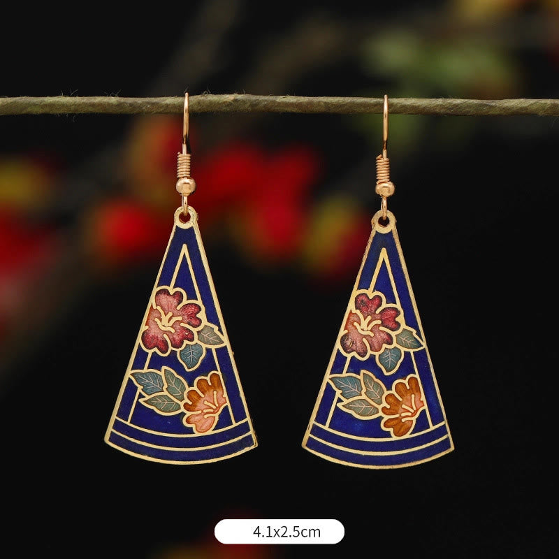 Buddha Stones Lotus Butterfly Flower Alloy Copper Enlightenment Drop Earrings - Triangular Blue Flower 4.1*2.5cm - image 12