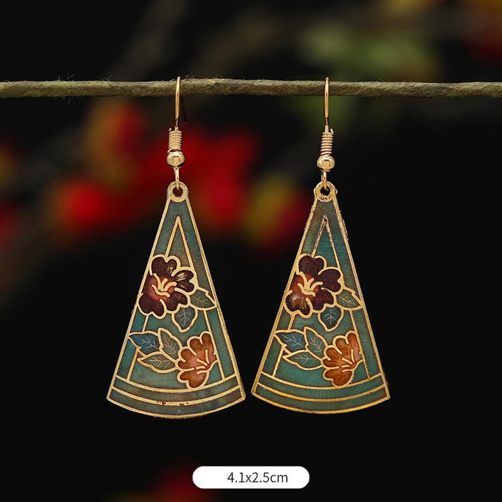 Buddha Stones Lotus Butterfly Flower Alloy Copper Enlightenment Drop Earrings - Triangular Green Flower 4.1*2.5cm - image 13