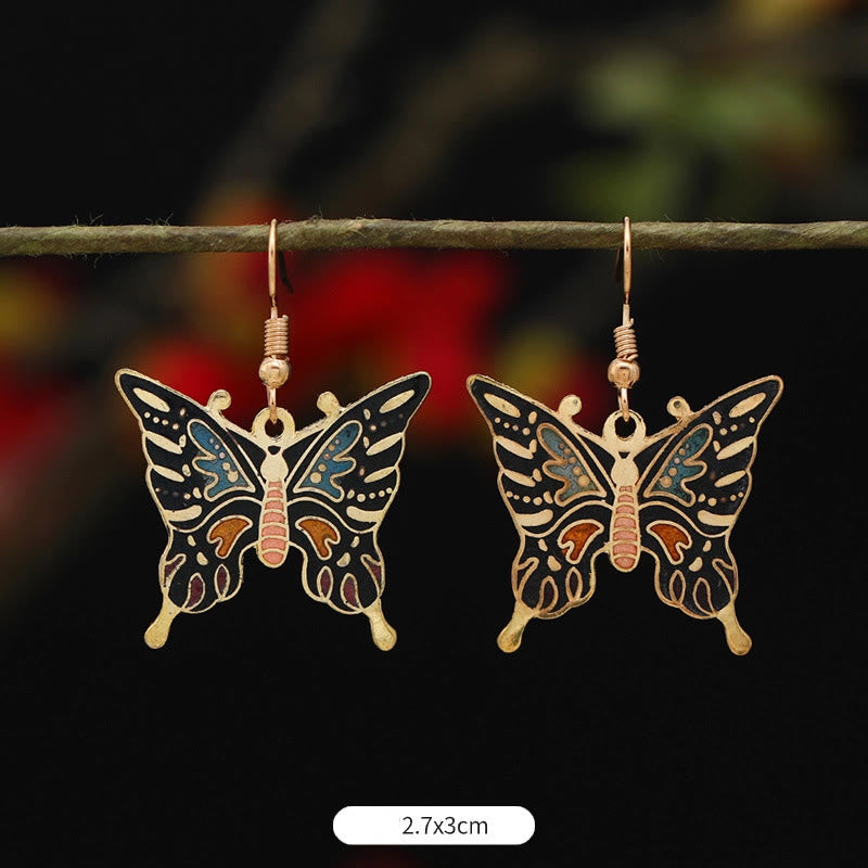 Buddha Stones Lotus Butterfly Flower Alloy Copper Enlightenment Drop Earrings - Black Colored Butterfly 2.7*3cm - image 15