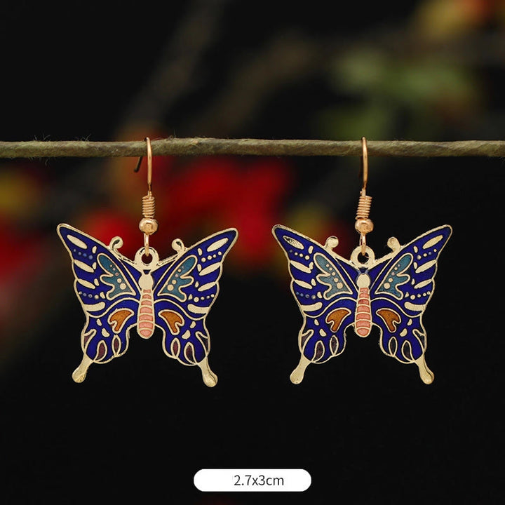 Buddha Stones Lotus Butterfly Flower Alloy Copper Enlightenment Drop Earrings - Dark Blue Butterfly 2.7*3cm - image 14