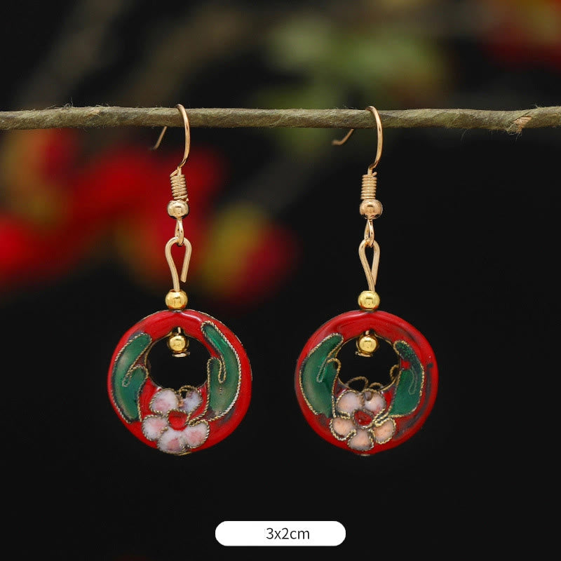 Buddha Stones Lotus Butterfly Flower Alloy Copper Enlightenment Drop Earrings - Round Red Flower 3*2cm - image 17