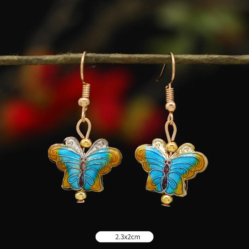 Buddha Stones Lotus Butterfly Flower Alloy Copper Enlightenment Drop Earrings - Sky Blue Butterfly 2.3*2cm - image 20
