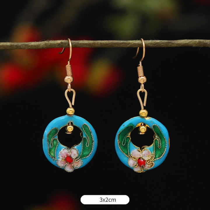 Buddha Stones Lotus Butterfly Flower Alloy Copper Enlightenment Drop Earrings - Round Light Blue Flower 3*2cm - image 19