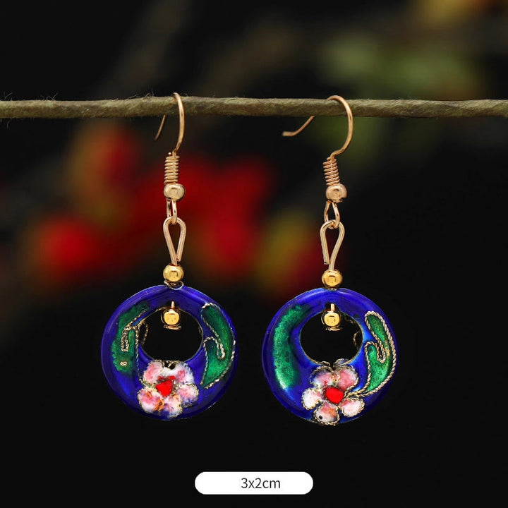 Buddha Stones Lotus Butterfly Flower Alloy Copper Enlightenment Drop Earrings - Round Dark Blue Flower 3*2cm - image 18