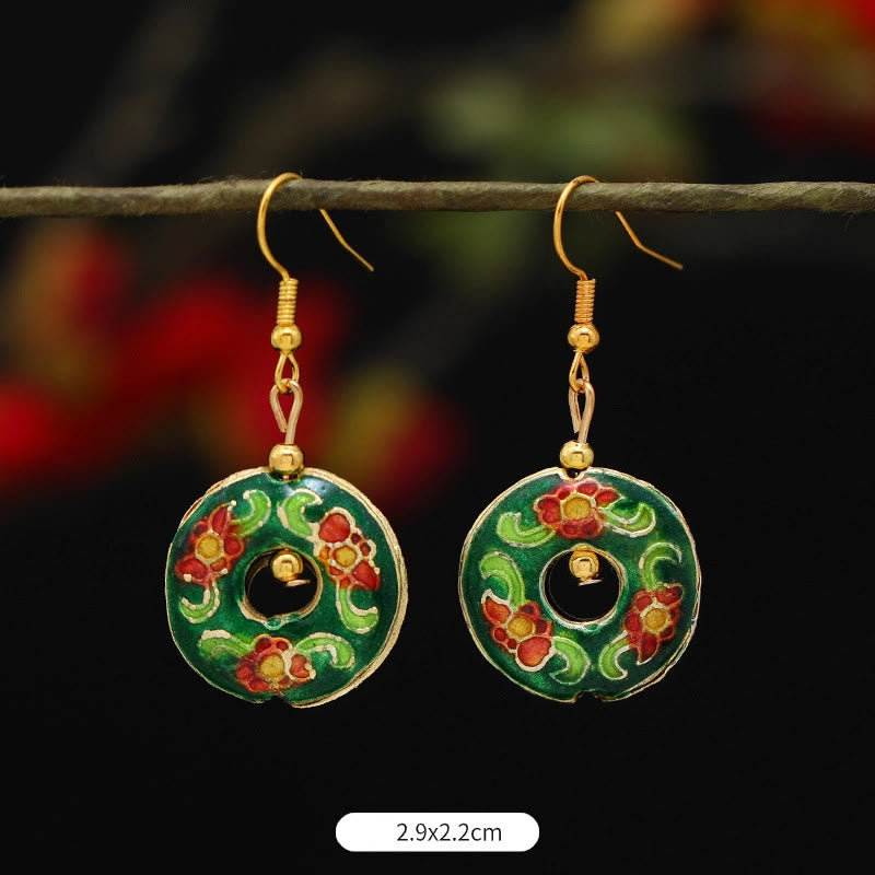 Buddha Stones Lotus Butterfly Flower Alloy Copper Enlightenment Drop Earrings - Green Flower Circle 2.9*2.2cm - image 23