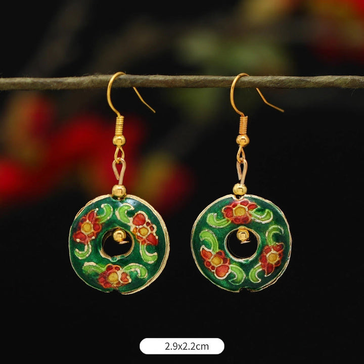 Buddha Stones Lotus Butterfly Flower Alloy Copper Enlightenment Drop Earrings - Green Flower Circle 2.9*2.2cm - image 23