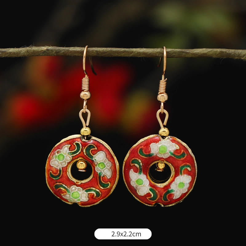 Buddha Stones Lotus Butterfly Flower Alloy Copper Enlightenment Drop Earrings - Red Flower Circle 2.9*2.2cm - image 21