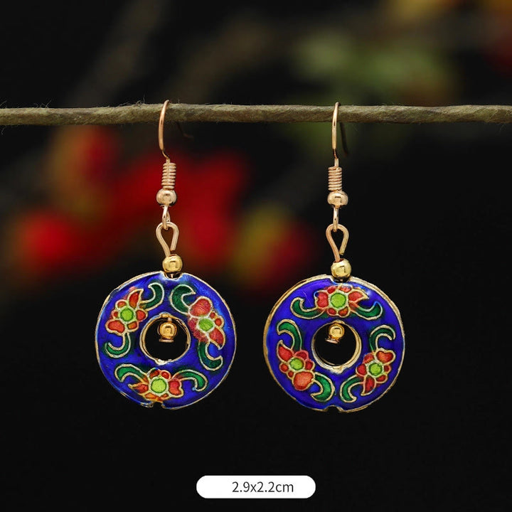Buddha Stones Lotus Butterfly Flower Alloy Copper Enlightenment Drop Earrings - Dark Blue Flower Circle 2.9*2.2cm - image 22
