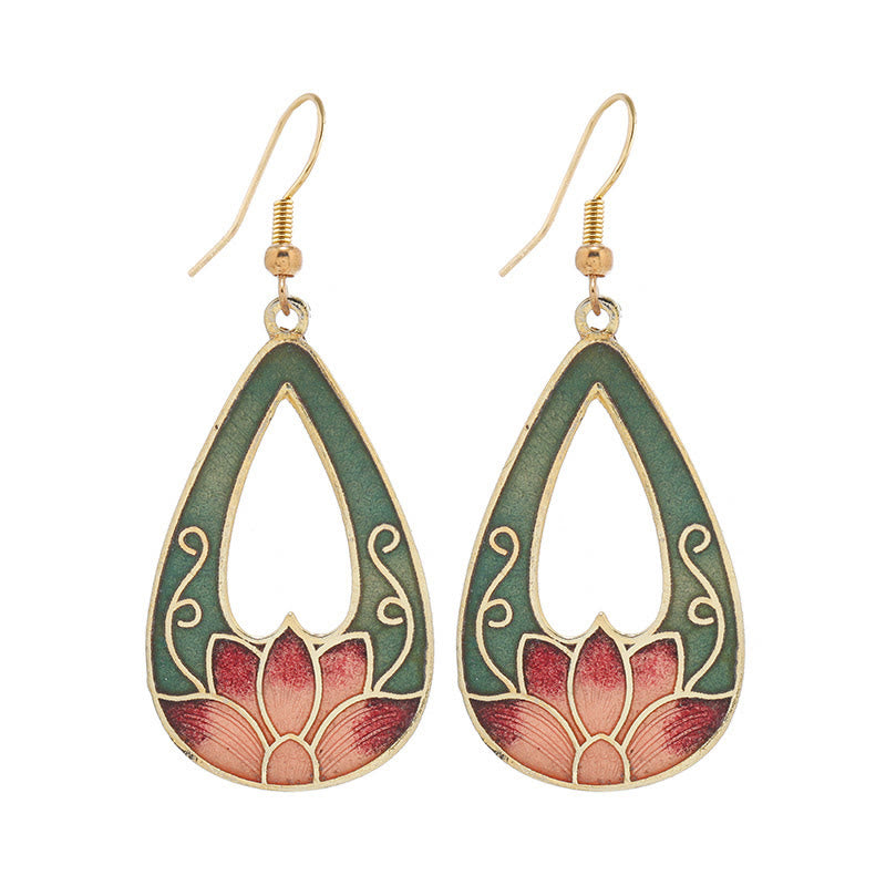 Buddha Stones Lotus Butterfly Flower Alloy Copper Enlightenment Drop Earrings - image 3