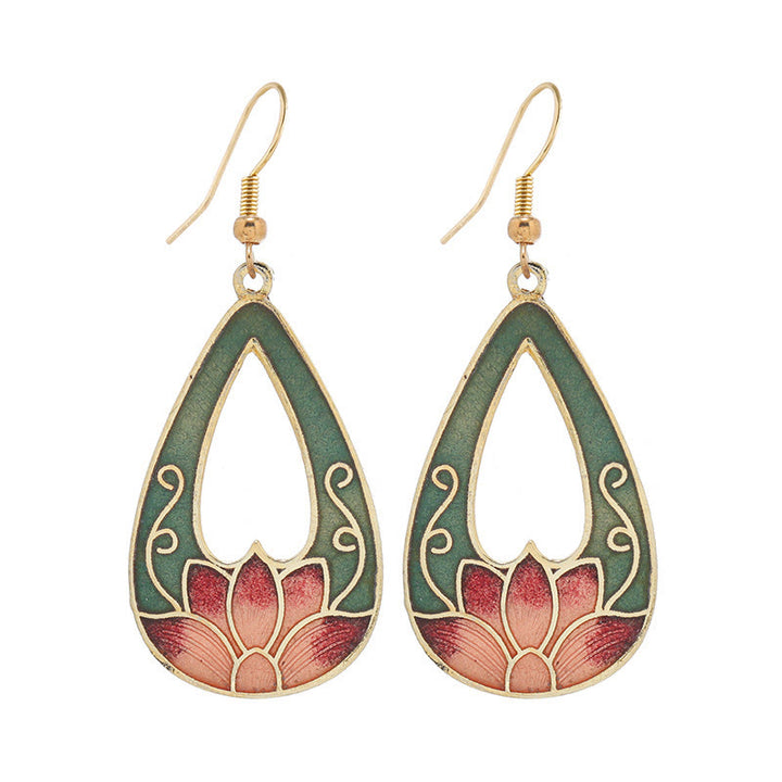 Buddha Stones Lotus Butterfly Flower Alloy Copper Enlightenment Drop Earrings - image 3