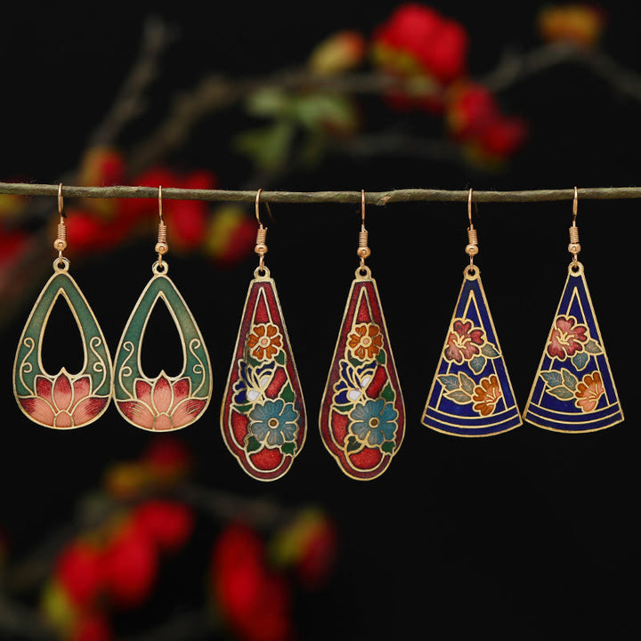 Buddha Stones Lotus Butterfly Flower Alloy Copper Enlightenment Drop Earrings - image 1
