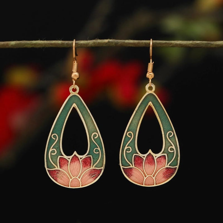 Buddha Stones Lotus Butterfly Flower Alloy Copper Enlightenment Drop Earrings - Light Green Lotus 4.1*2.5cm - image 0
