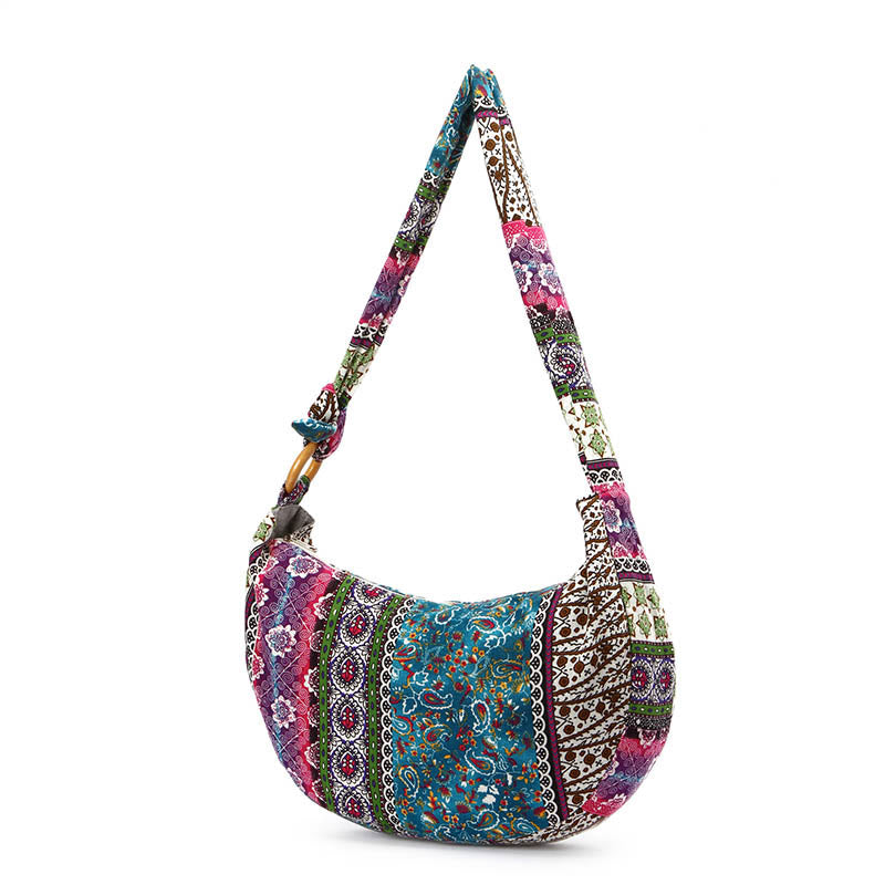 Buddha Stones Cotton Stripes Print Crossbody Bag Shoulder Bag - Blue Purple Stripes 44*10*25cm - image 8