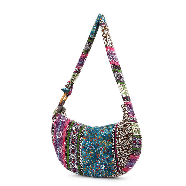 Buddha Stones Cotton Stripes Print Crossbody Bag Shoulder Bag - Blue Purple Stripes 44*10*25cm - image 8