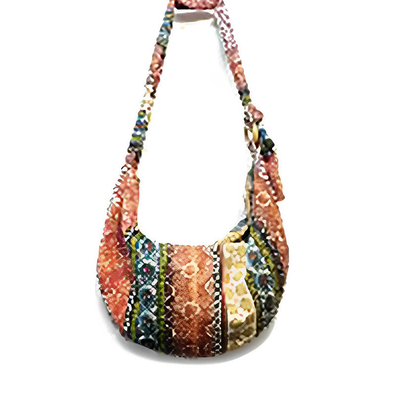 Buddha Stones Cotton Stripes Print Crossbody Bag Shoulder Bag - Orange Brown Stripes 44*10*25cm - image 19
