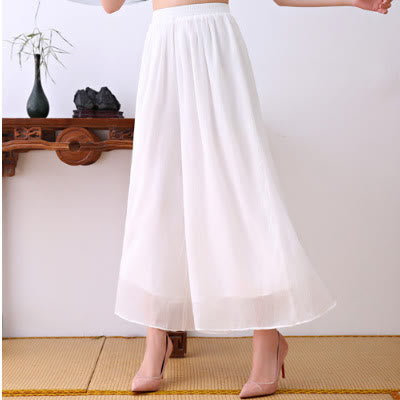 Buddha Stones 2Pcs Lotus Flower Cheongsam Midi Dress Wide Leg Pants Chiffon Zen Women's Set - Pants - US12，UK/AU16，EU44 (2XL)  - image 6