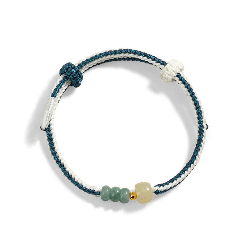 Buddha Stones 925 Sterling Silver Hetian Jade Bead Abundance Braided Rope Bracelet - image 12