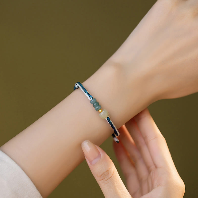 Buddha Stones 925 Sterling Silver Hetian Jade Bead Abundance Braided Rope Bracelet - image 8