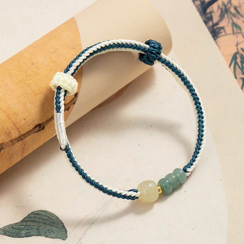 Buddha Stones 925 Sterling Silver Hetian Jade Bead Abundance Braided Rope Bracelet - image 1