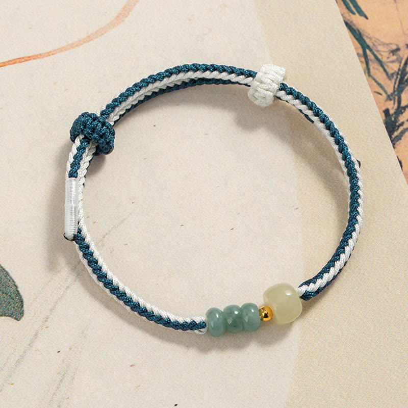 Buddha Stones 925 Sterling Silver Hetian Jade Bead Abundance Braided Rope Bracelet - image 11