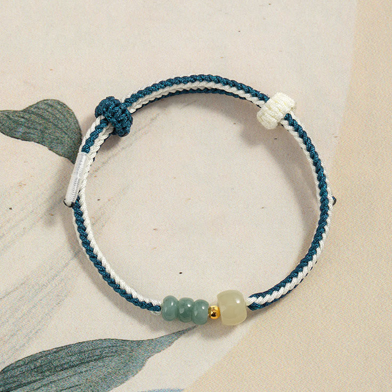 Buddha Stones 925 Sterling Silver Hetian Jade Bead Abundance Braided Rope Bracelet - image 2