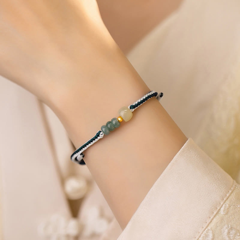 Buddha Stones 925 Sterling Silver Hetian Jade Bead Abundance Braided Rope Bracelet - image 4