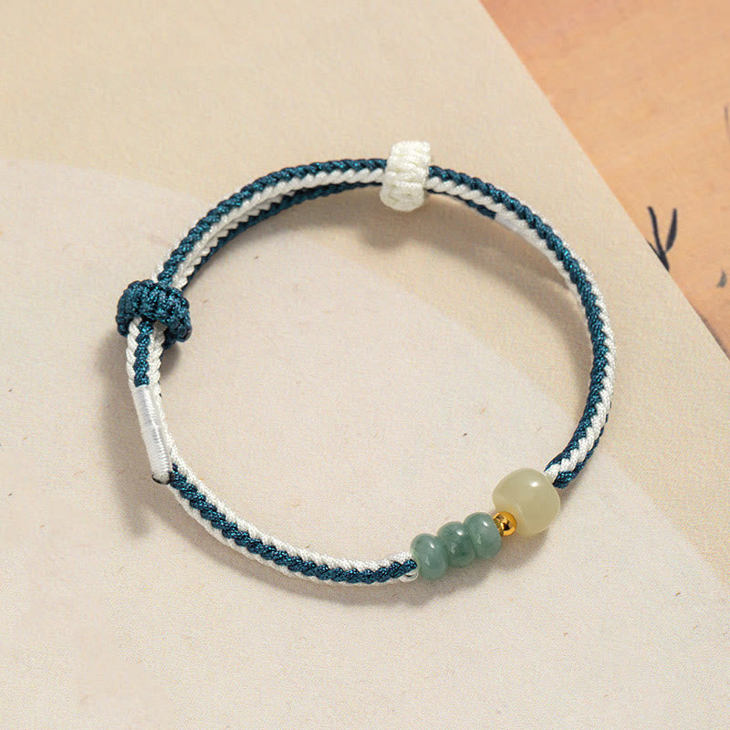 Buddha Stones 925 Sterling Silver Hetian Jade Bead Abundance Braided Rope Bracelet - 20cm fit for Wrist Circumference 14-18cm - image 0