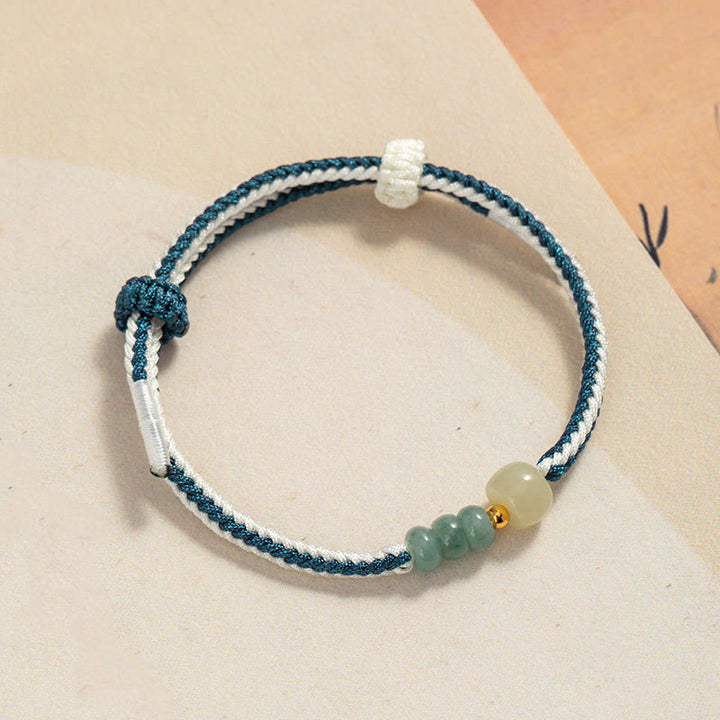 Buddha Stones 925 Sterling Silver Hetian Jade Bead Abundance Braided Rope Bracelet - 20cm fit for Wrist Circumference 14-18cm - image 0