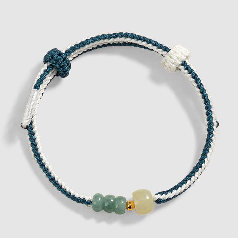 Buddha Stones 925 Sterling Silver Hetian Jade Bead Abundance Braided Rope Bracelet - image 3