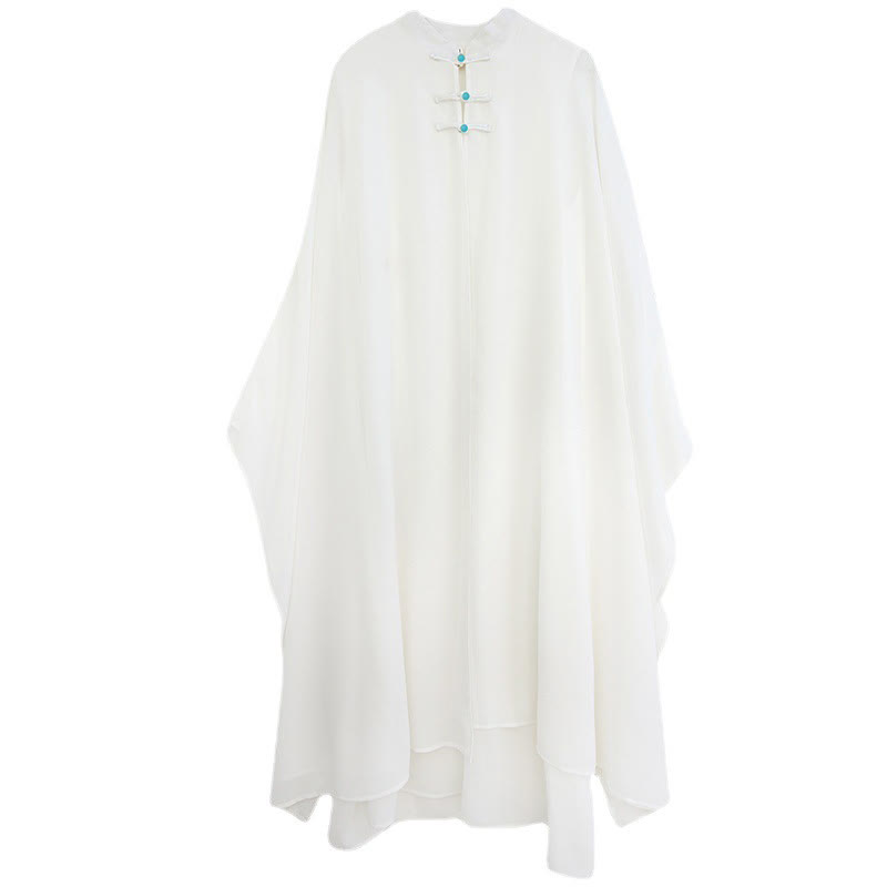 Buddha Stones 2Pcs Frog-Button Long Sleeve Midi Dress Wide Leg Pants Chiffon Zen Women's Set - image 15