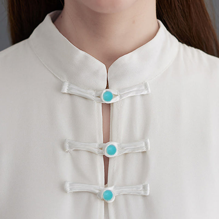 Buddha Stones 2Pcs Frog-Button Long Sleeve Midi Dress Wide Leg Pants Chiffon Zen Women's Set - image 9