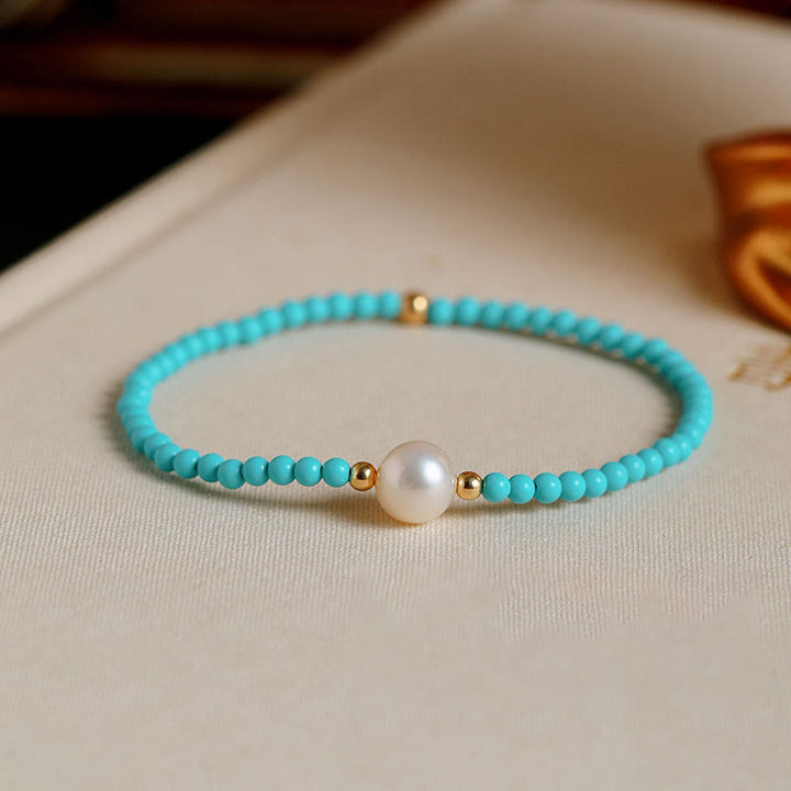 Buddha Stones Turquoise Red Agate Pearl Small Beaded Protection Bracelet - One Pearl&Turquoise(Wrist Circumference 14-16cm) - image 7