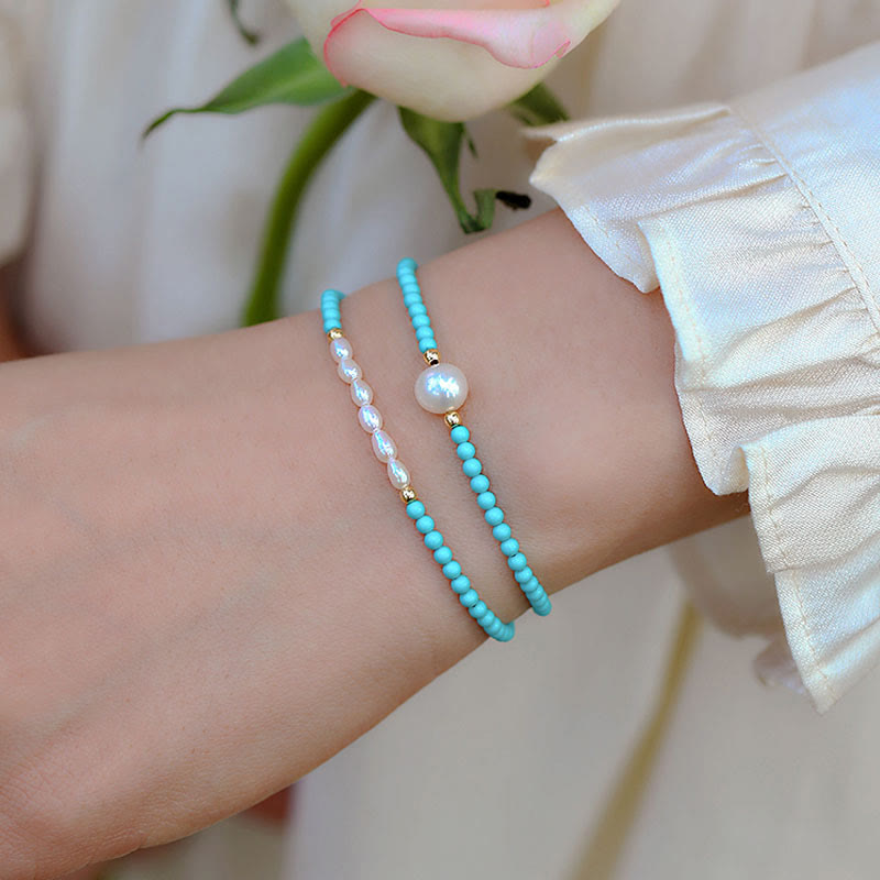 Buddha Stones Turquoise Red Agate Pearl Small Beaded Protection Bracelet - image 13